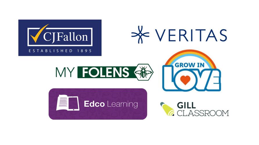 Publisher logo: CjFallon, VEritas,My follens, Groow in love, Edco and Gill Classroom
