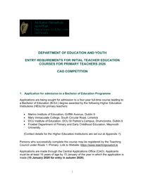 Final Bachelor Of Education (Primary Teaching) (CAO) Entry Requirements 2026