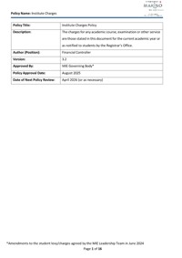 Institute Charges Policy 25/26