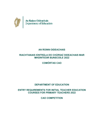 Bachelor of Education (primary teaching) (CAO) Entry Route 2023